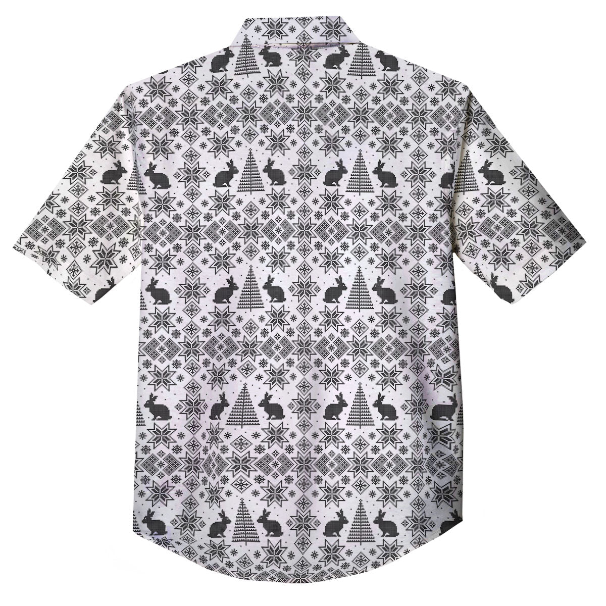 Knitted Snow Rabbit Print Pattern Button Up Shirt-grizzshop