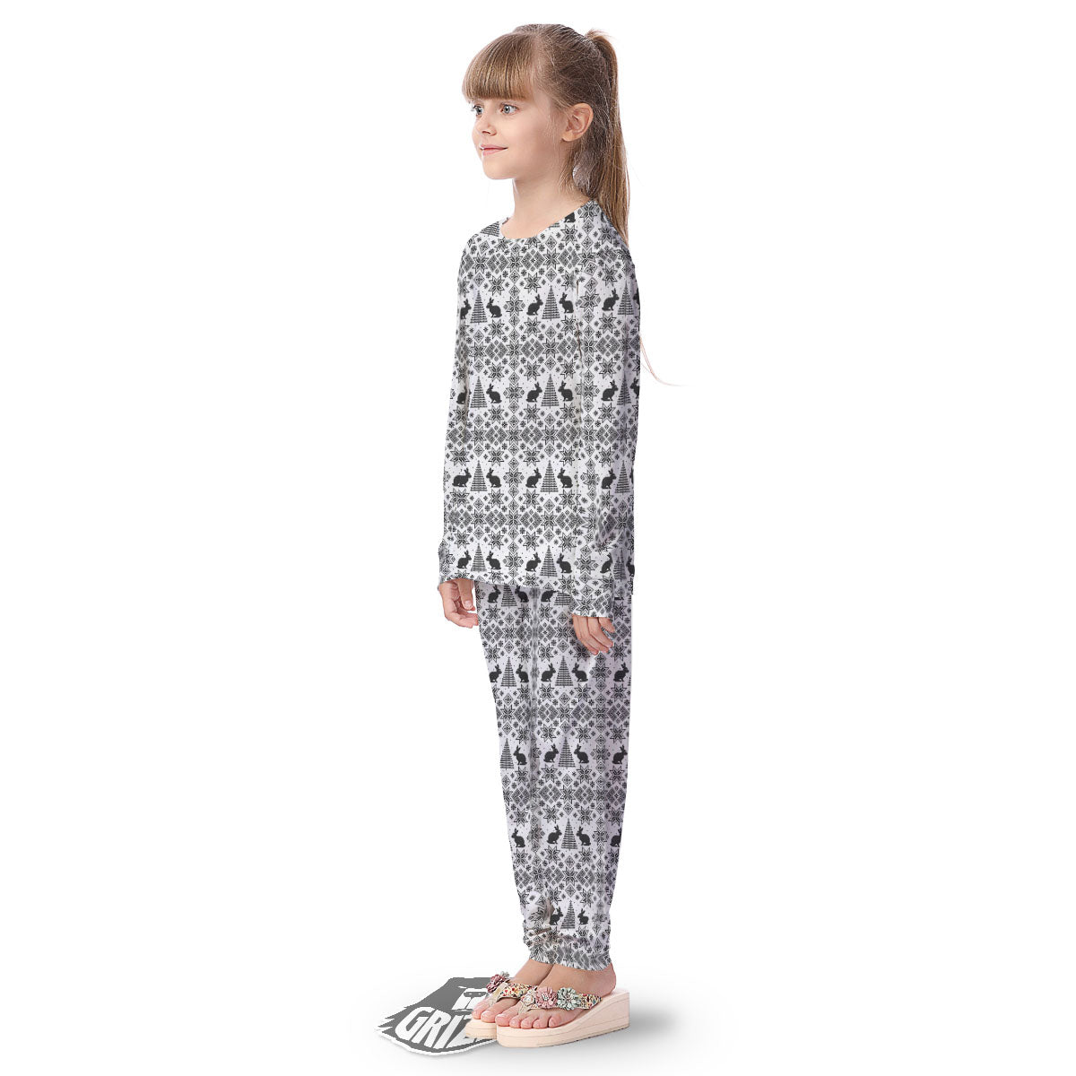 Knitted Snow Rabbit Print Pattern Kid's Pajamas-grizzshop