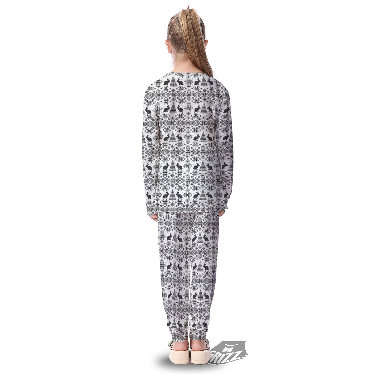 Knitted Snow Rabbit Print Pattern Kid's Pajamas-grizzshop
