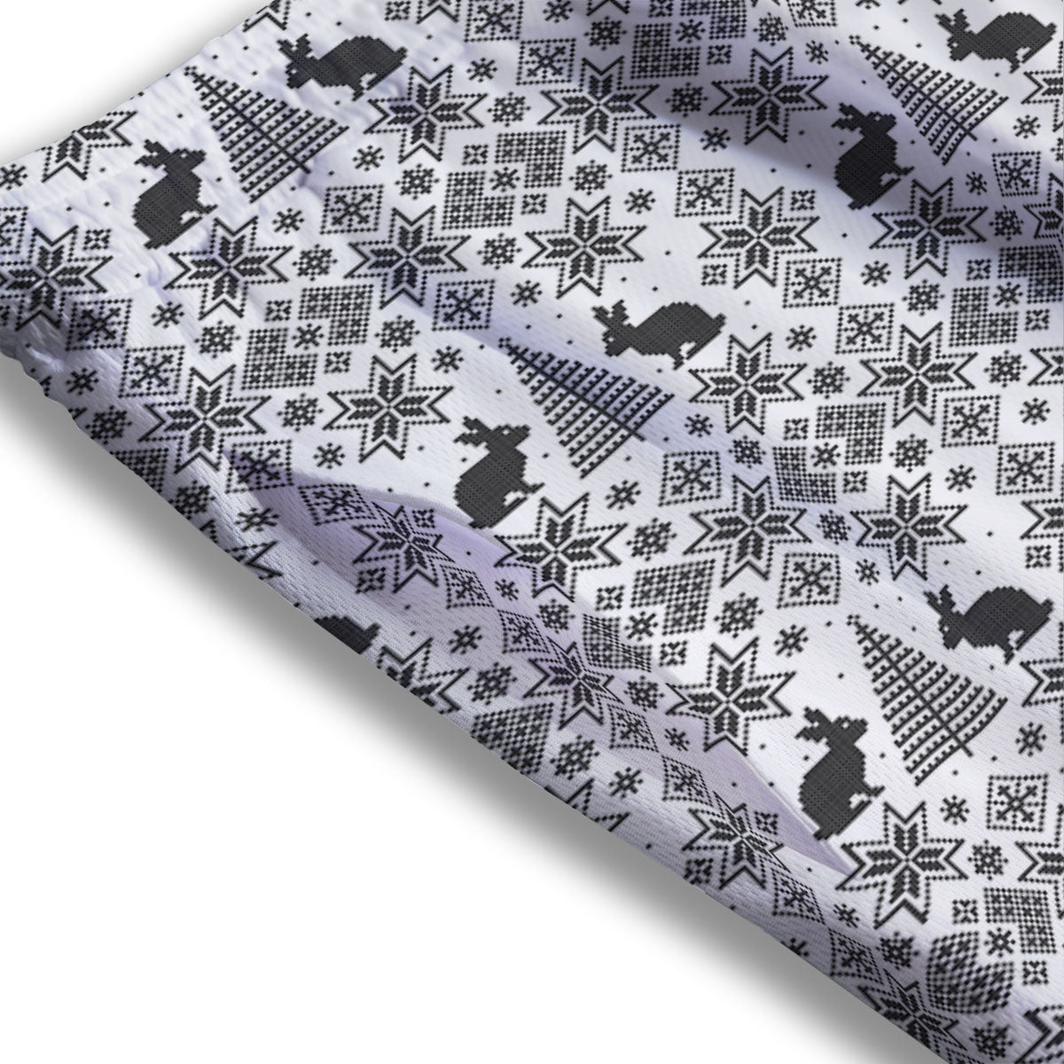 Knitted Snow Rabbit Print Pattern Mesh Shorts
