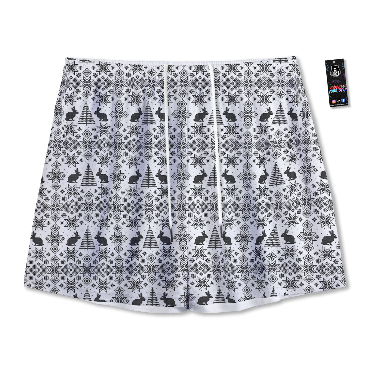 Knitted Snow Rabbit Print Pattern Mesh Shorts