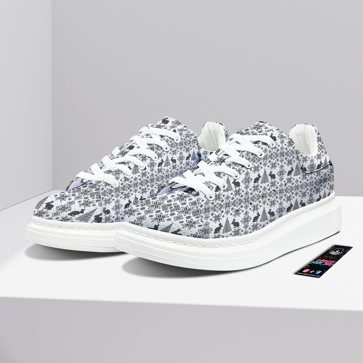 Knitted Snow Rabbit Print Pattern Platform Shoes-grizzshop