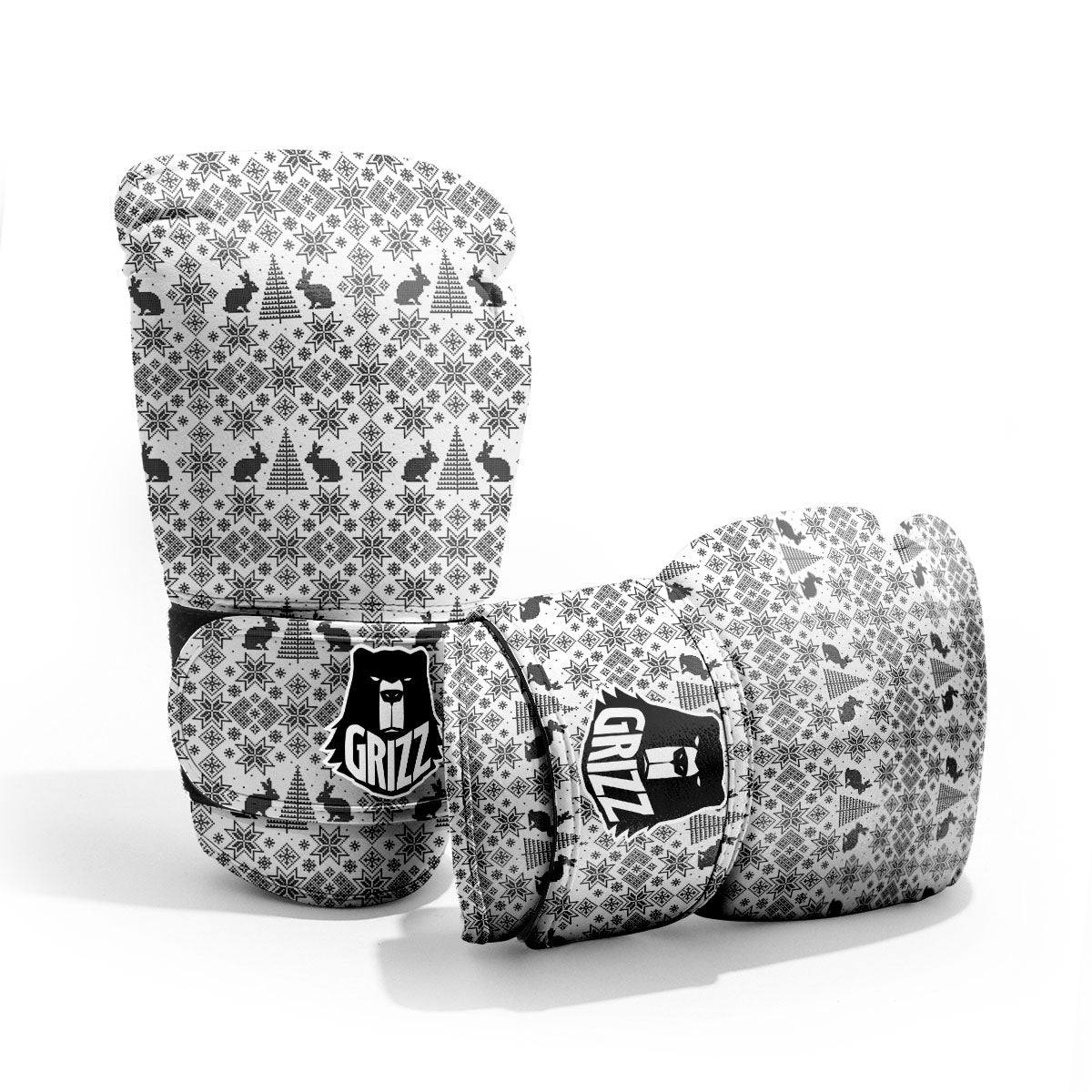Knitted Snow Rabbit Print Pattern Pro Boxing Glove