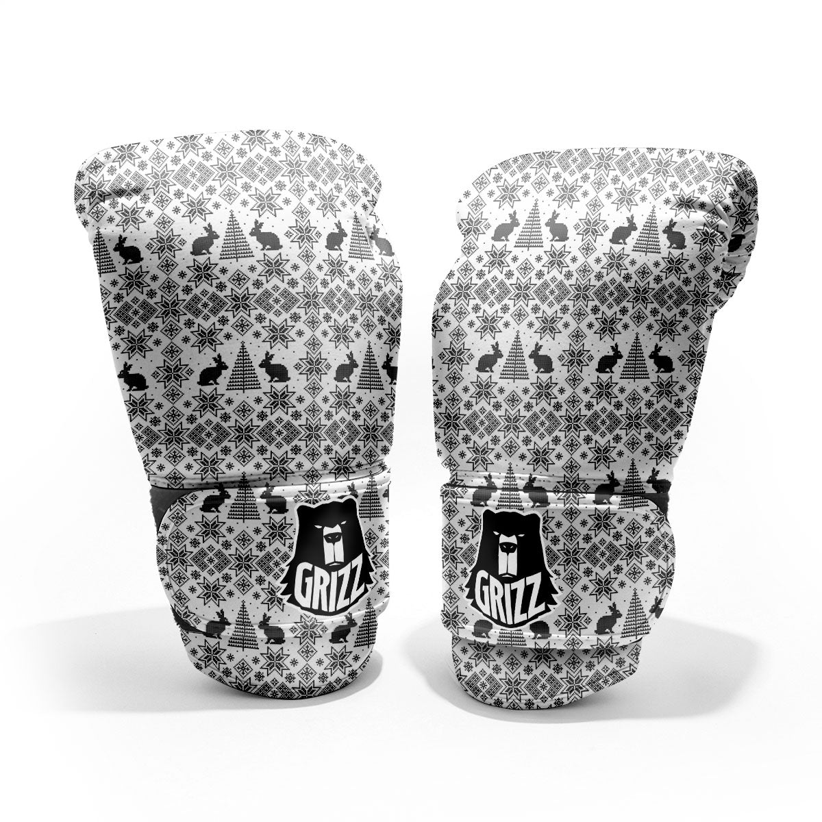 Knitted Snow Rabbit Print Pattern Pro Boxing Glove