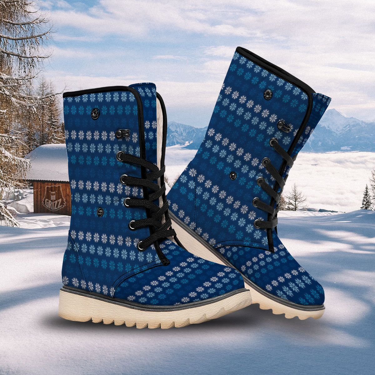 Knitted Snowflakes Print Pattern Snow Boots-grizzshop