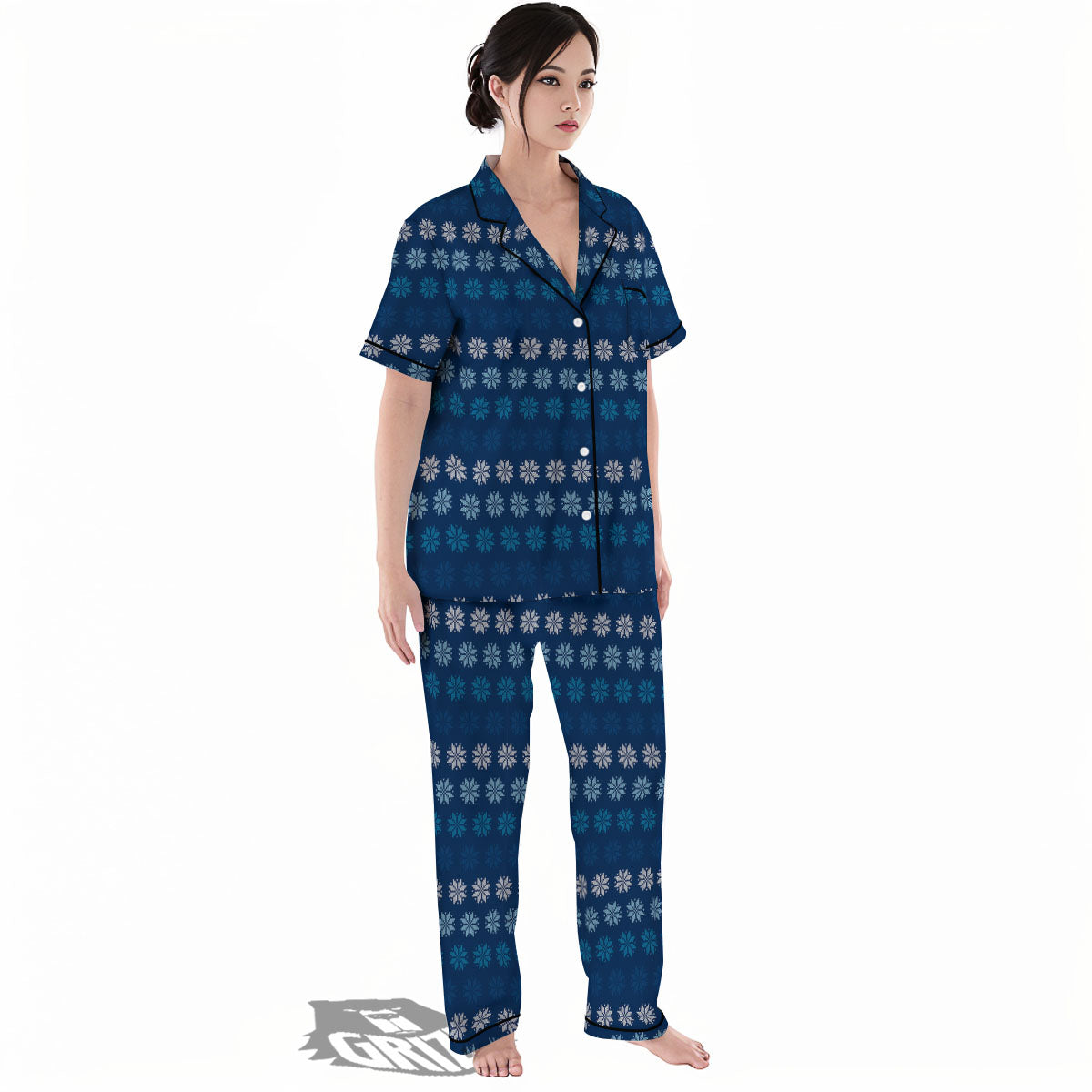 Knitted Snowflakes Print Pattern Women's Pajamas Set-grizzshop