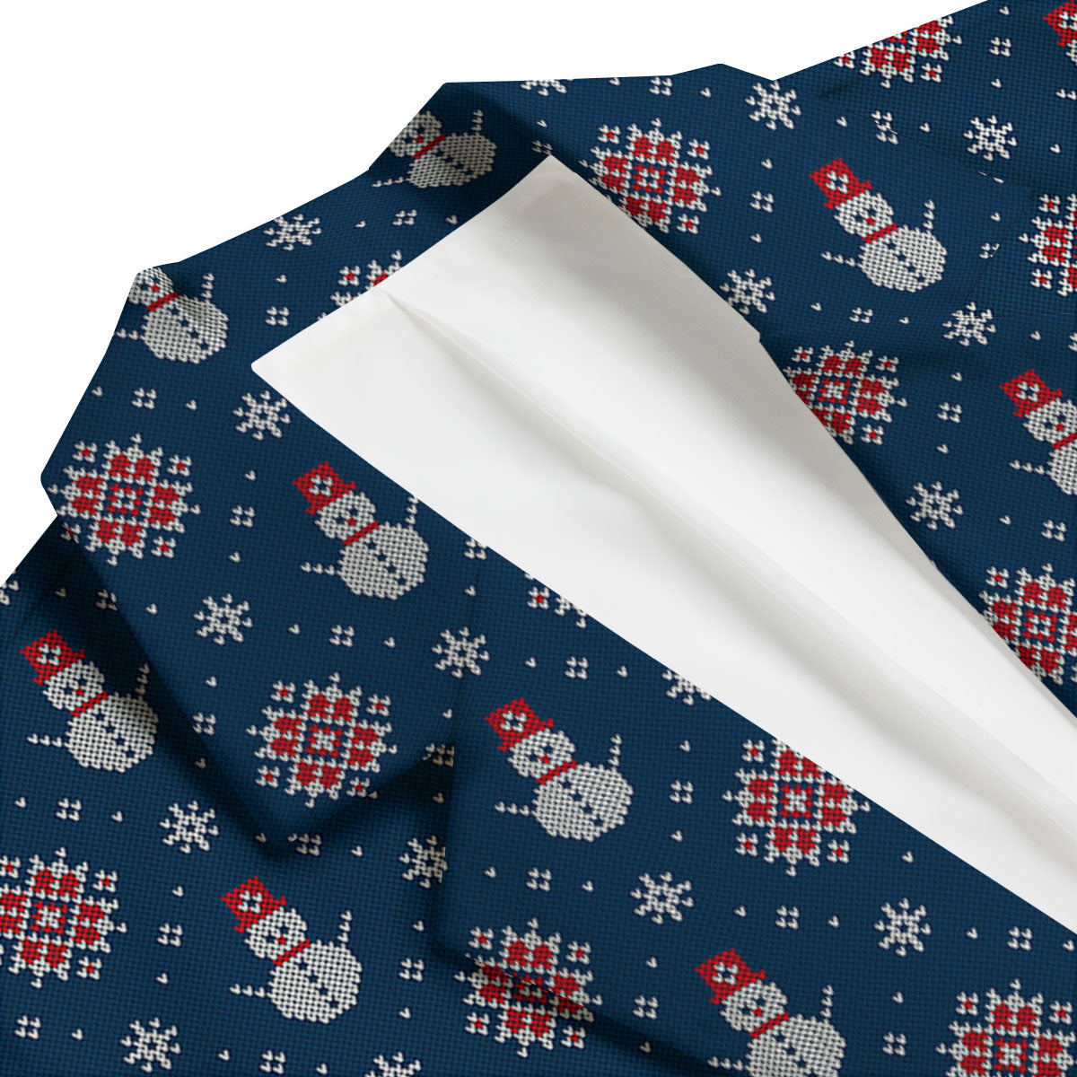 Knitted Snowman Print Pattern Men's Blazer-grizzshop