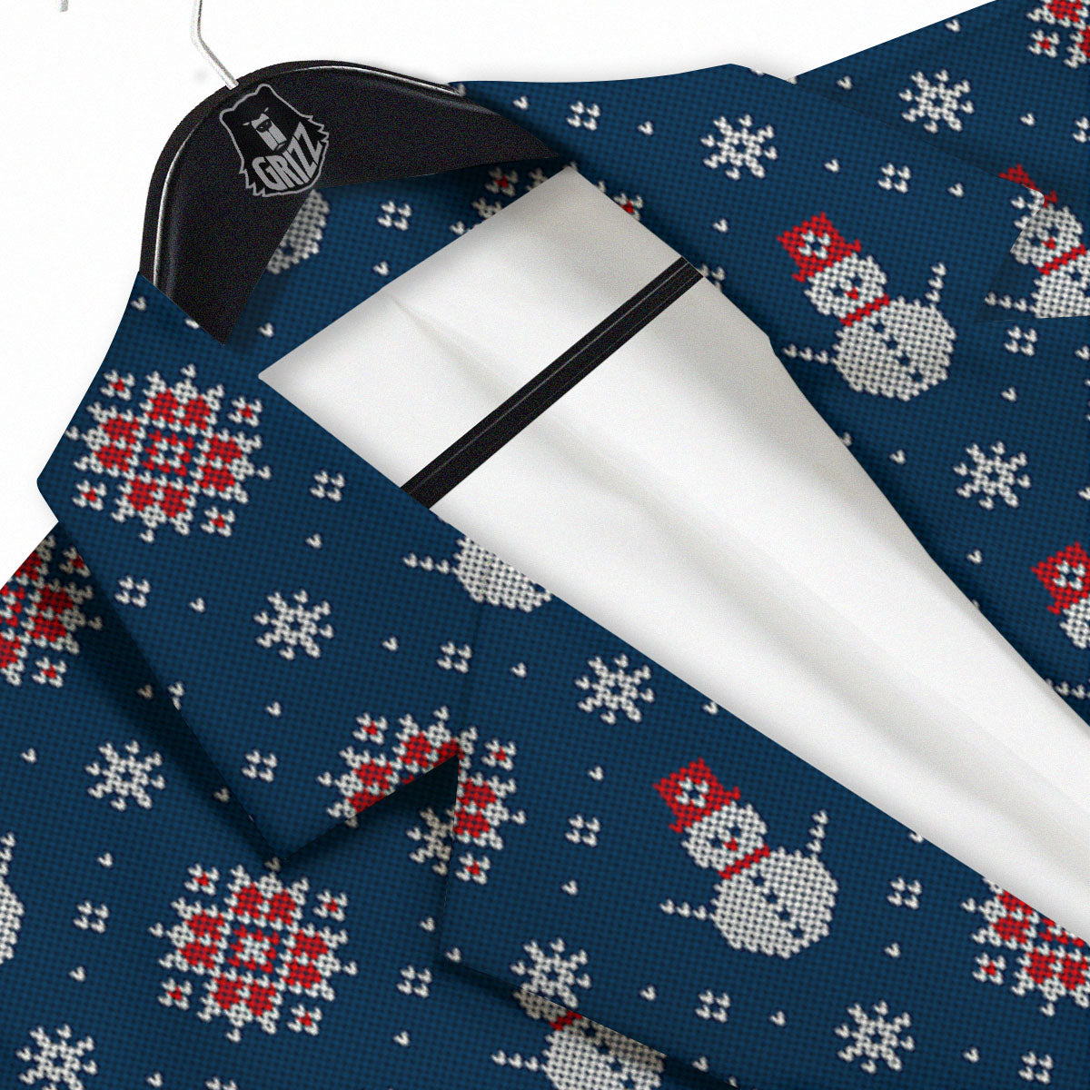 Knitted Snowman Print Pattern Men's Sport Coat-grizzshop