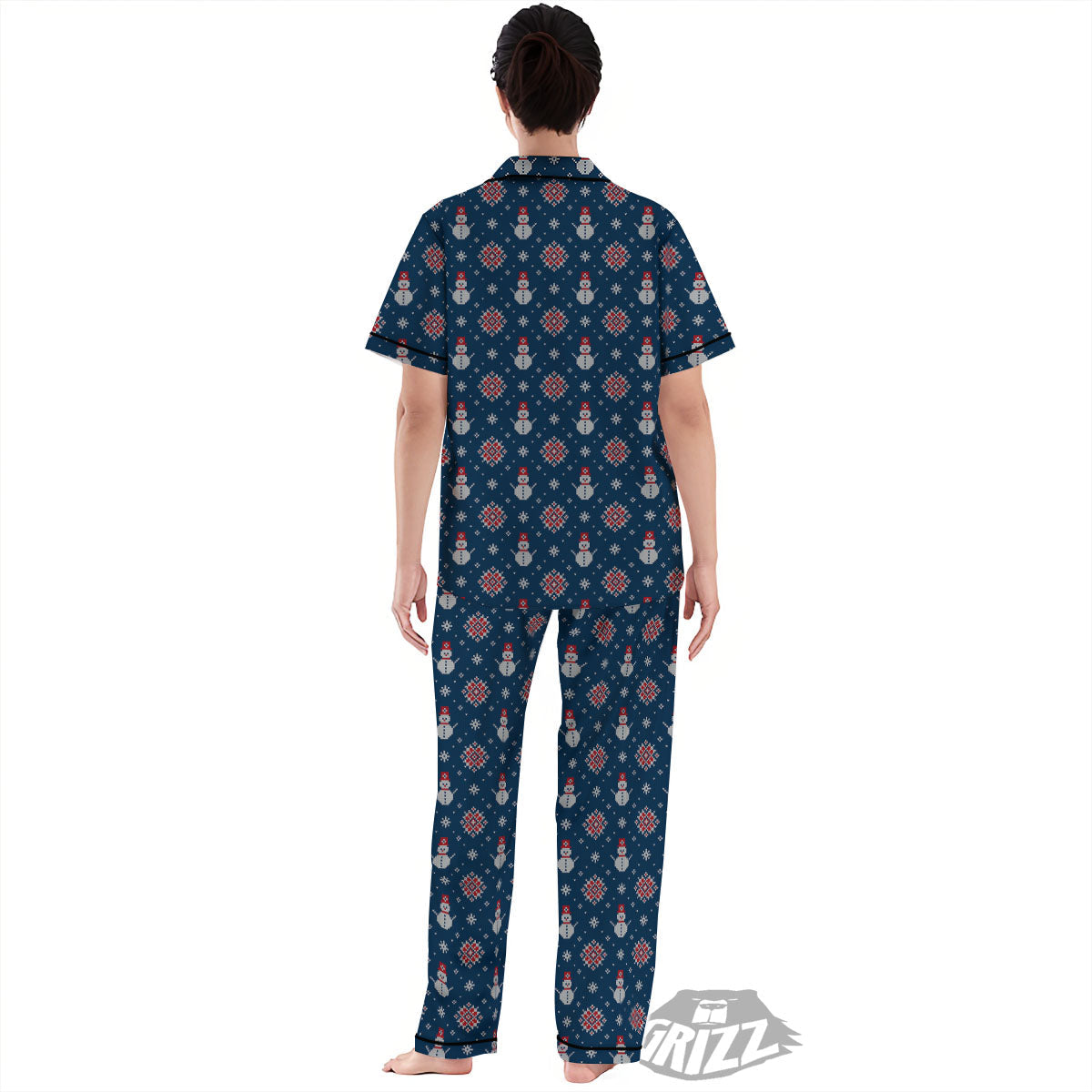 Knitted Snowman Print Pattern Women's Pajamas Set-grizzshop