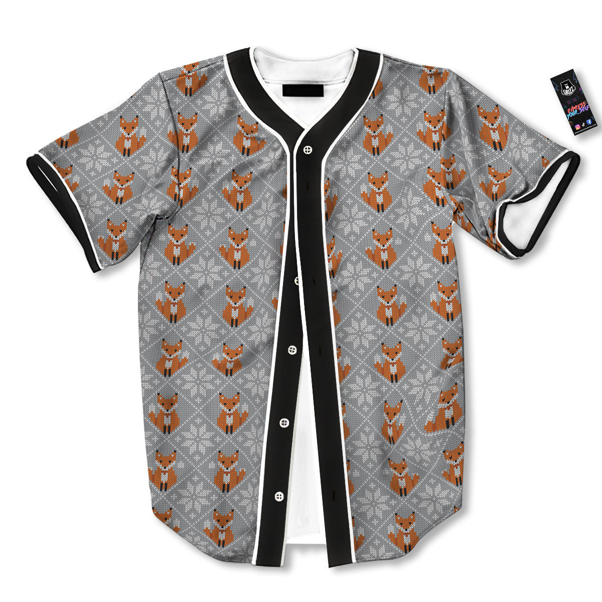 Knitted Snowy Fox Print Pattern Baseball Jersey-grizzshop