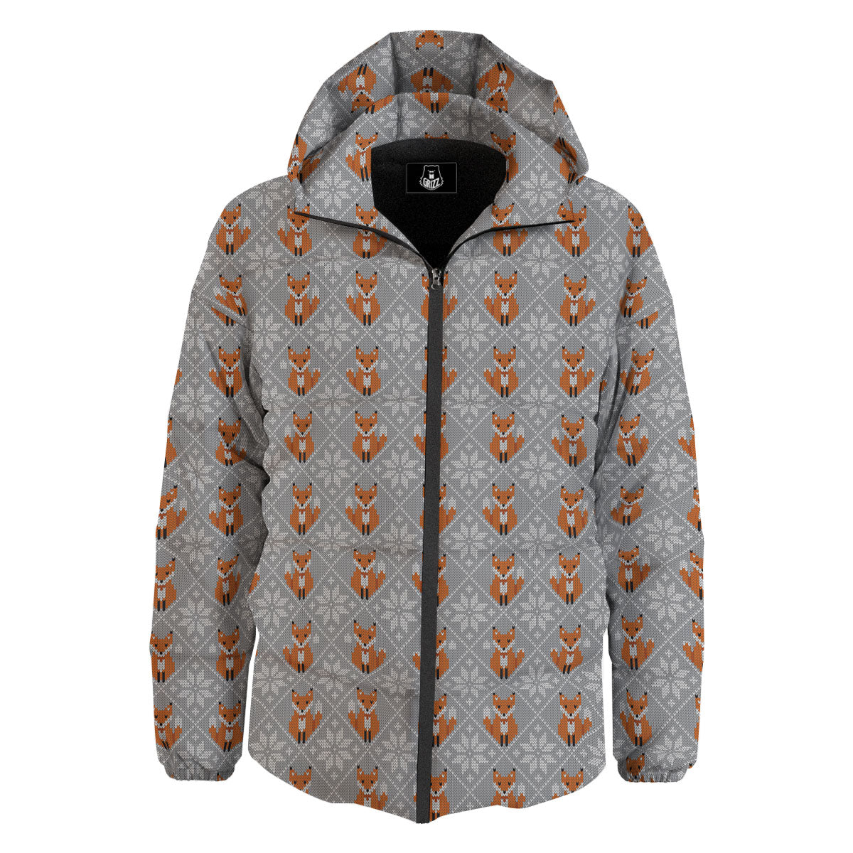 Knitted Snowy Fox Print Pattern Down Jacket-grizzshop