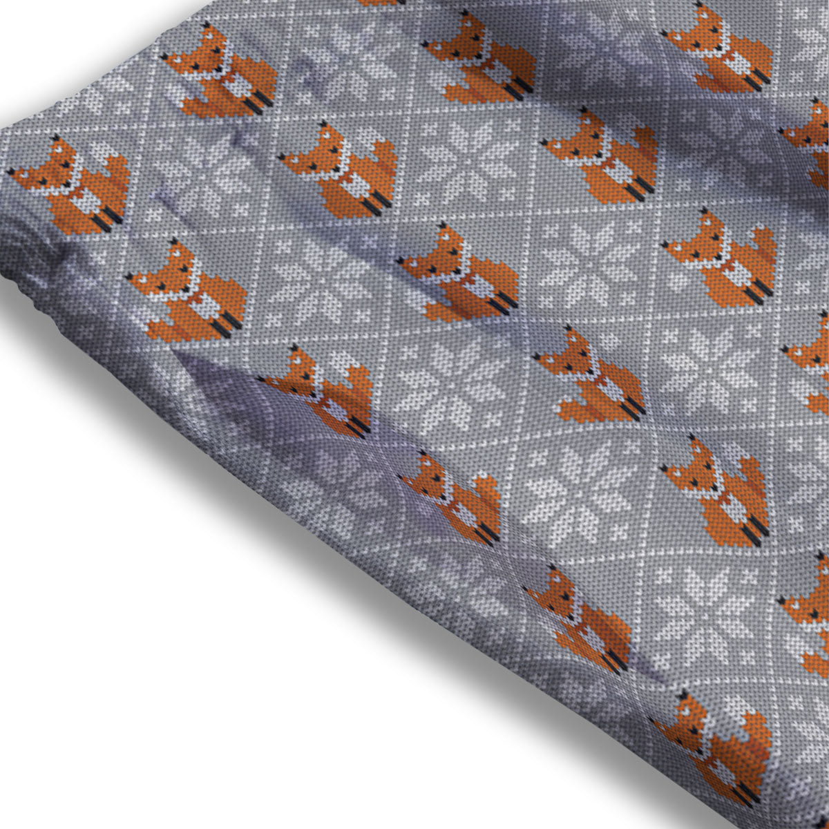 Knitted Snowy Fox Print Pattern Mesh Shorts