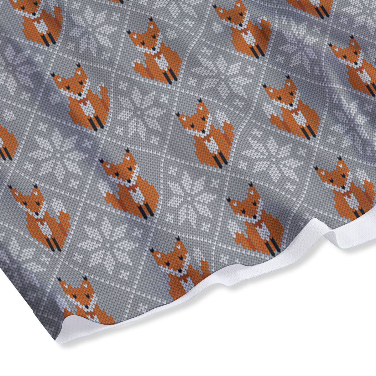 Knitted Snowy Fox Print Pattern Mesh Shorts