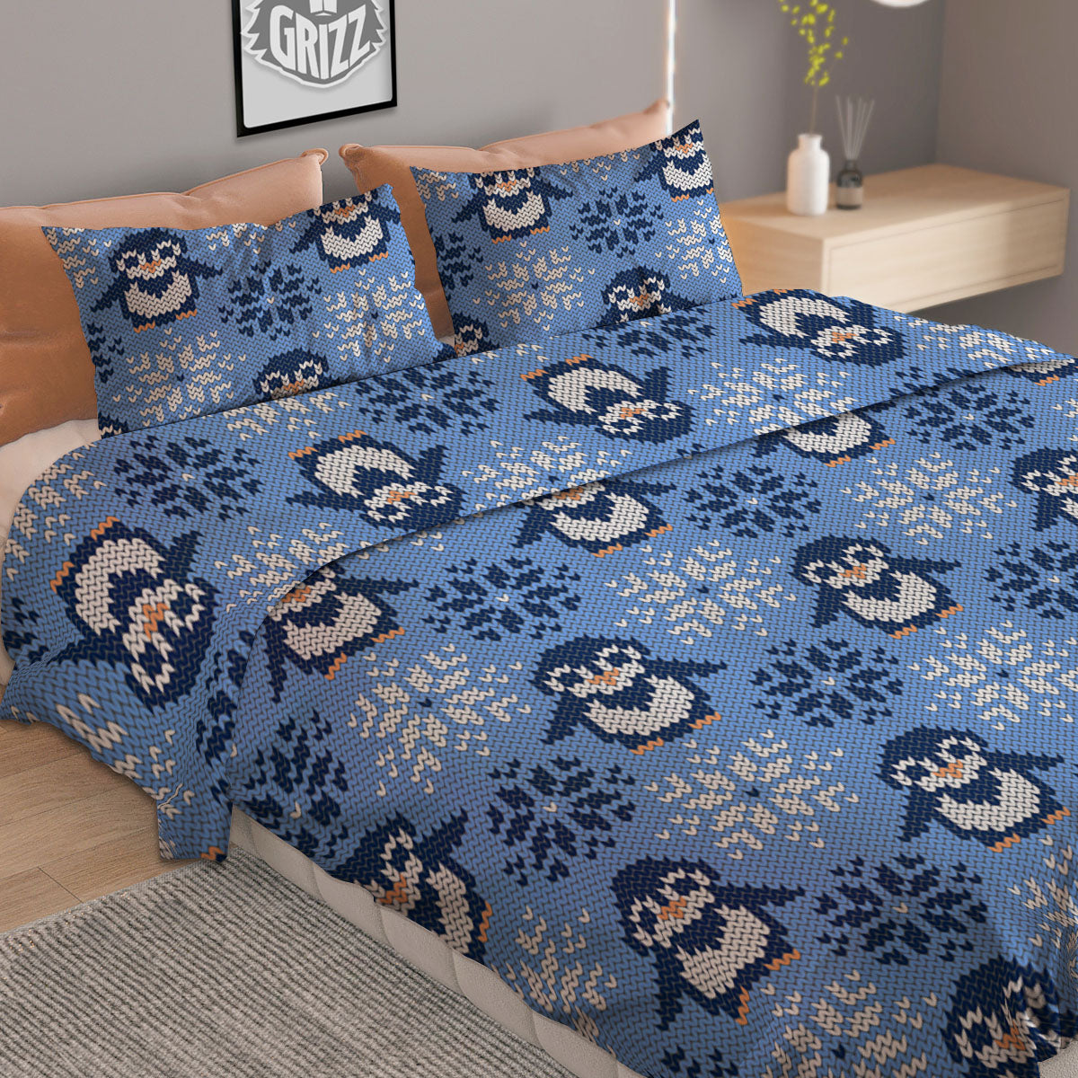 Knitting Winter Ski Print Pattern Duvet Cover Bedding Set