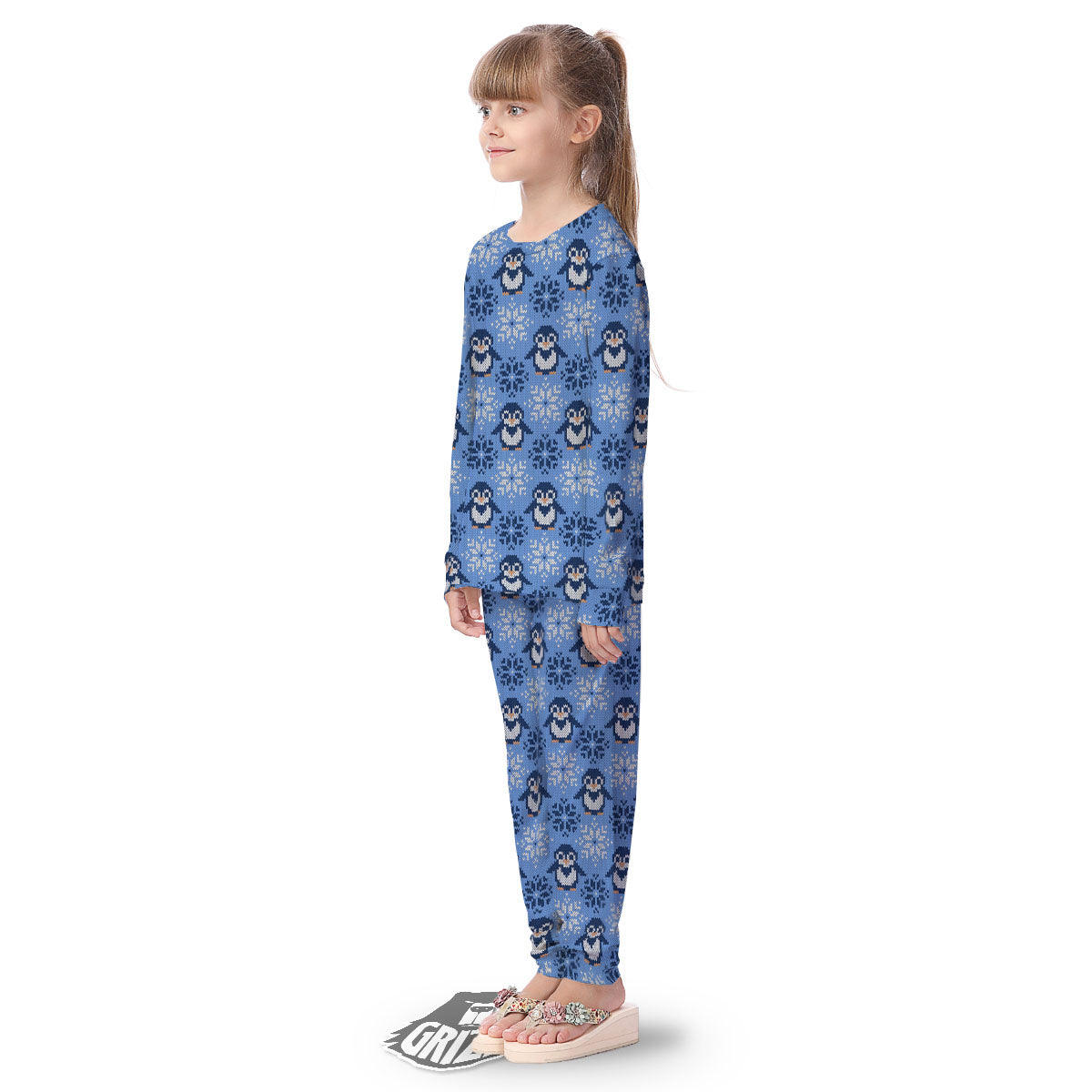 Knitted Snowy Penguin Print Pattern Kid's Pajamas-grizzshop