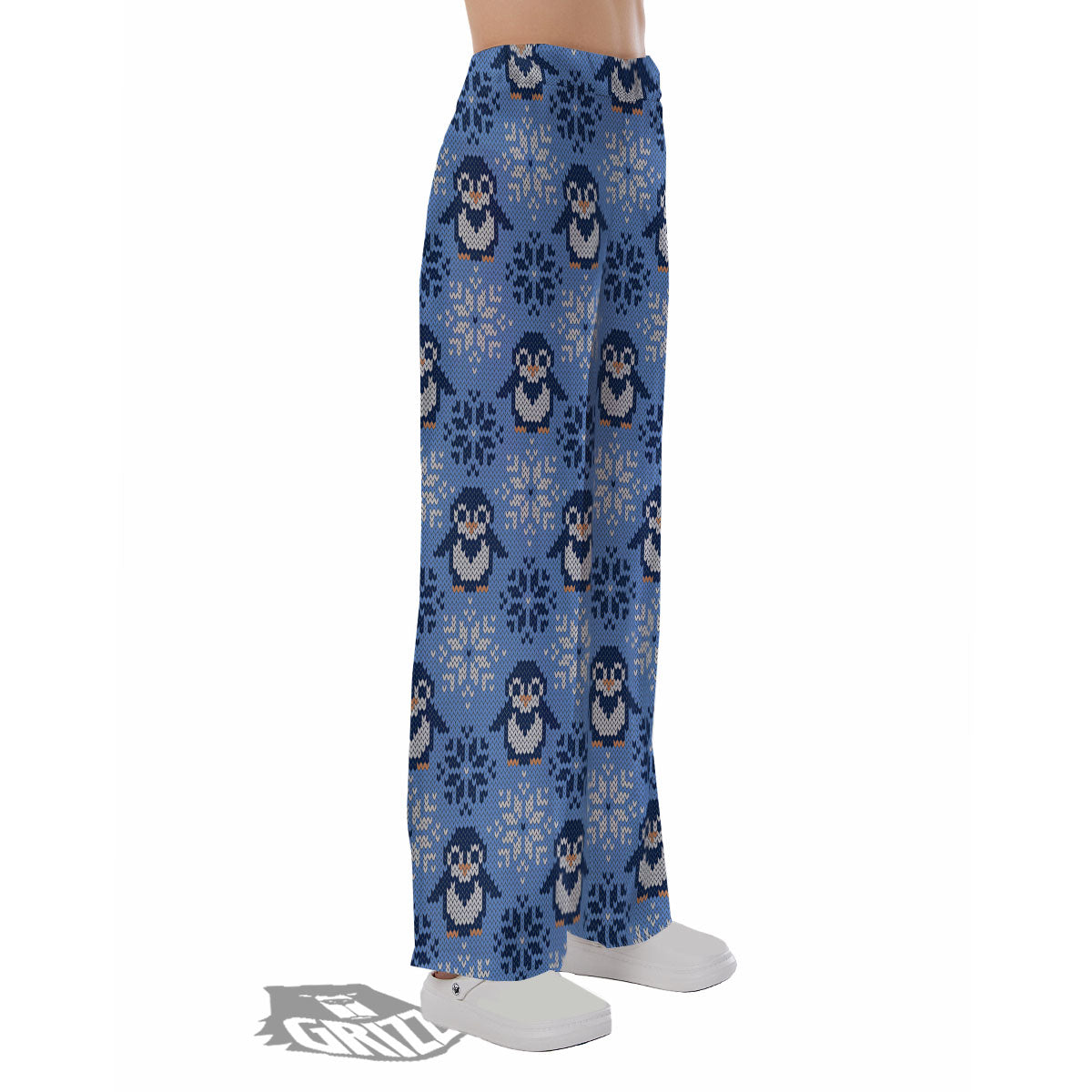 Knitted Snowy Penguin Print Pattern Pajama Pants-grizzshop