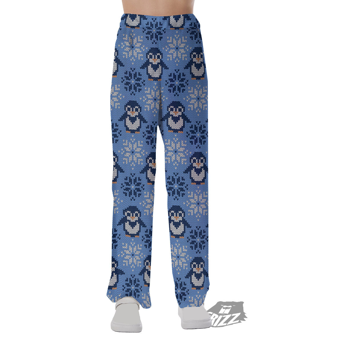 Knitted Snowy Penguin Print Pattern Pajama Pants-grizzshop