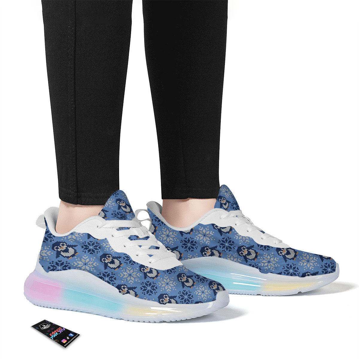 Knitted Snowy Penguin Print Pattern Running Sneakers-grizzshop