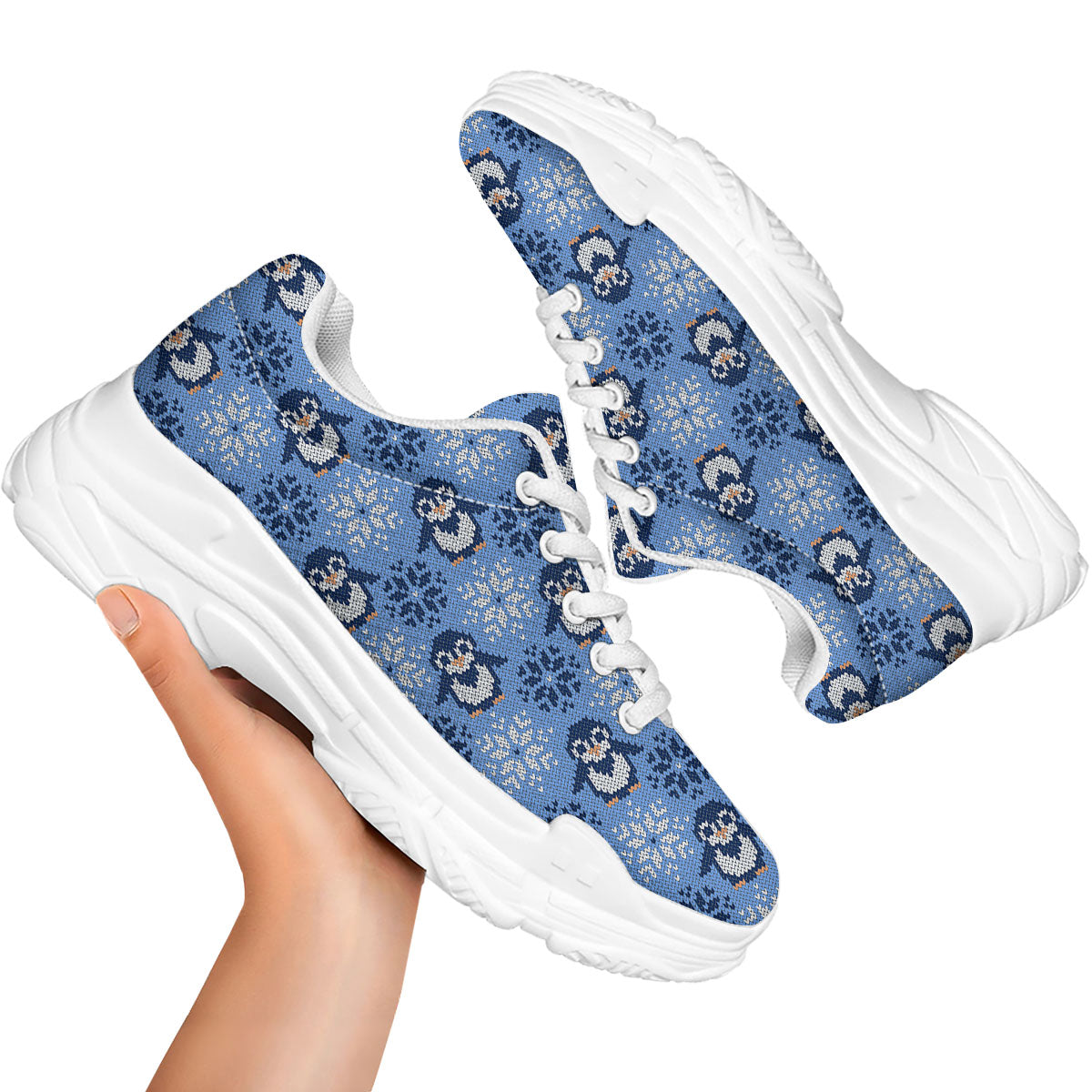 Knitted Snowy Penguin Print Pattern White Chunky Shoes-grizzshop