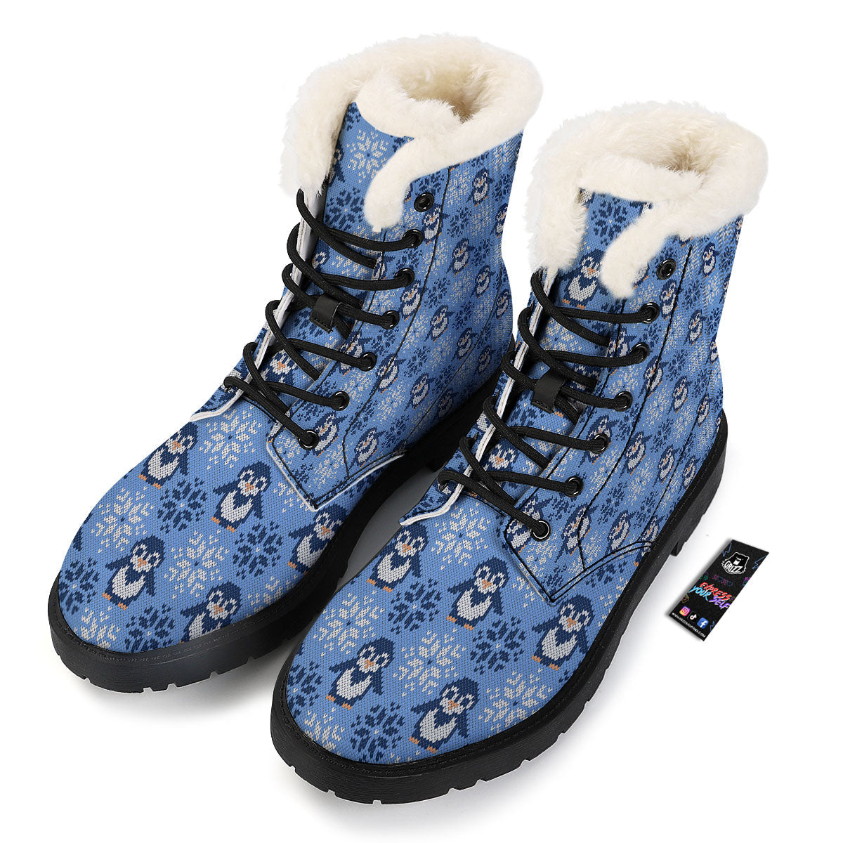 Knitted Snowy Penguin Print Pattern Winter Boots-grizzshop