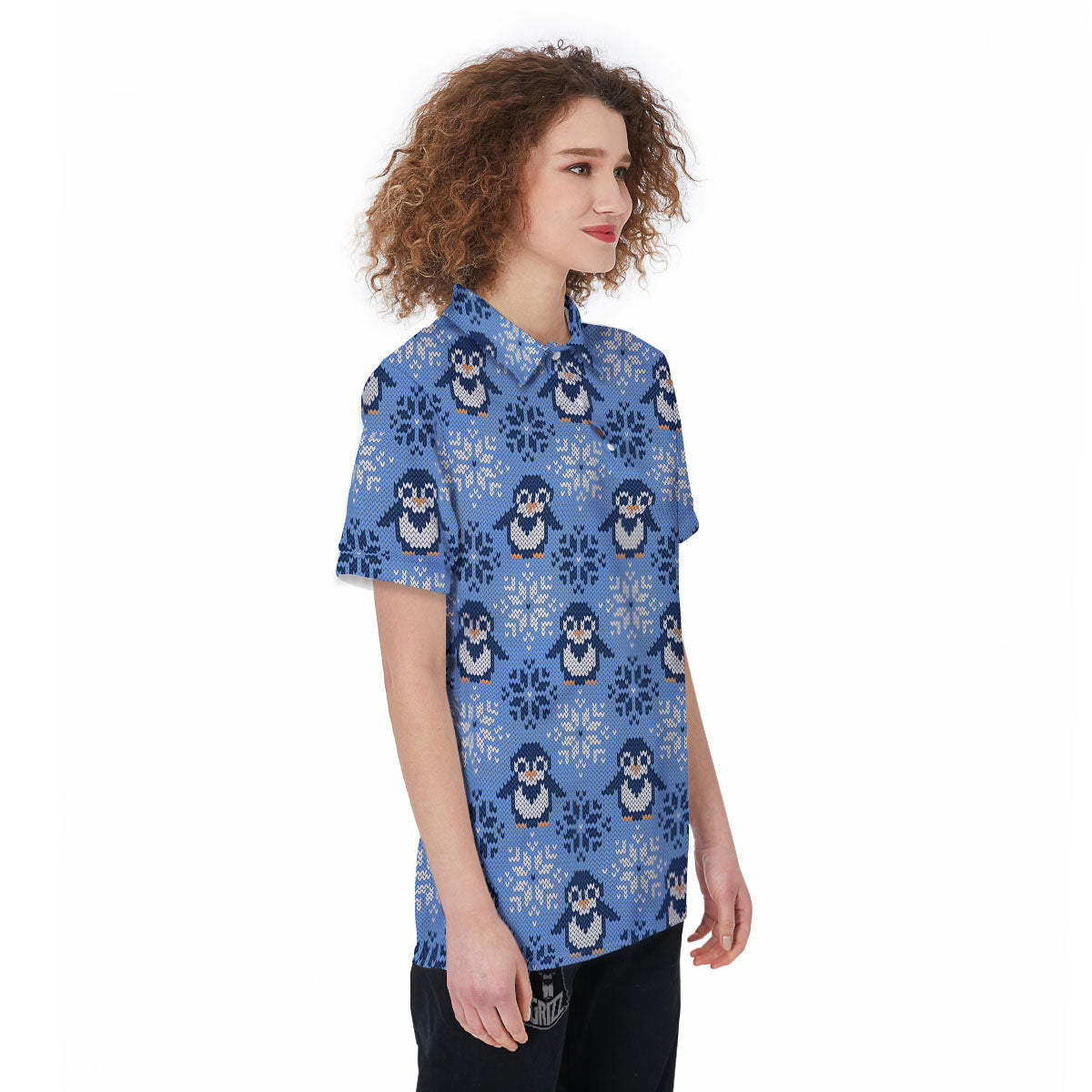 Knitted Snowy Penguin Print Pattern Women's Golf Shirts-grizzshop