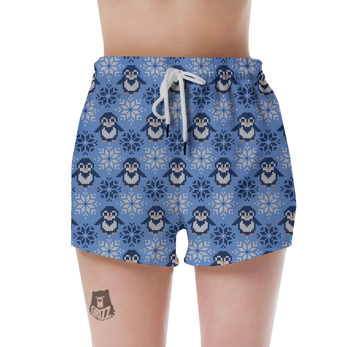 Knitted Snowy Penguin Print Pattern Women's Shorts-grizzshop