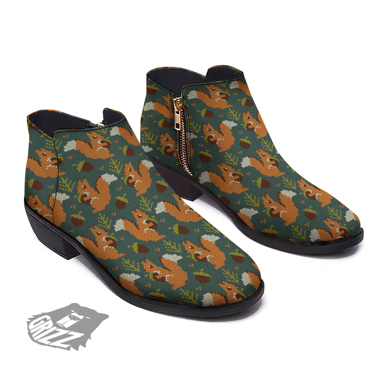 Knitted Squirrel Print Pattern Ankle Boots-grizzshop