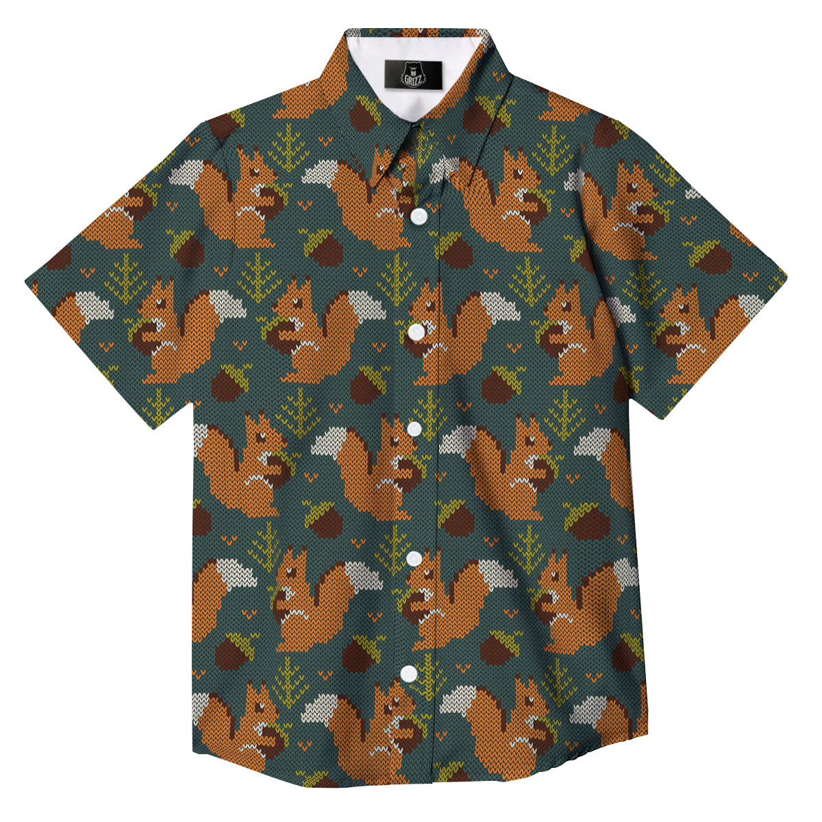Knitted Squirrel Print Pattern Button Up Shirt-grizzshop