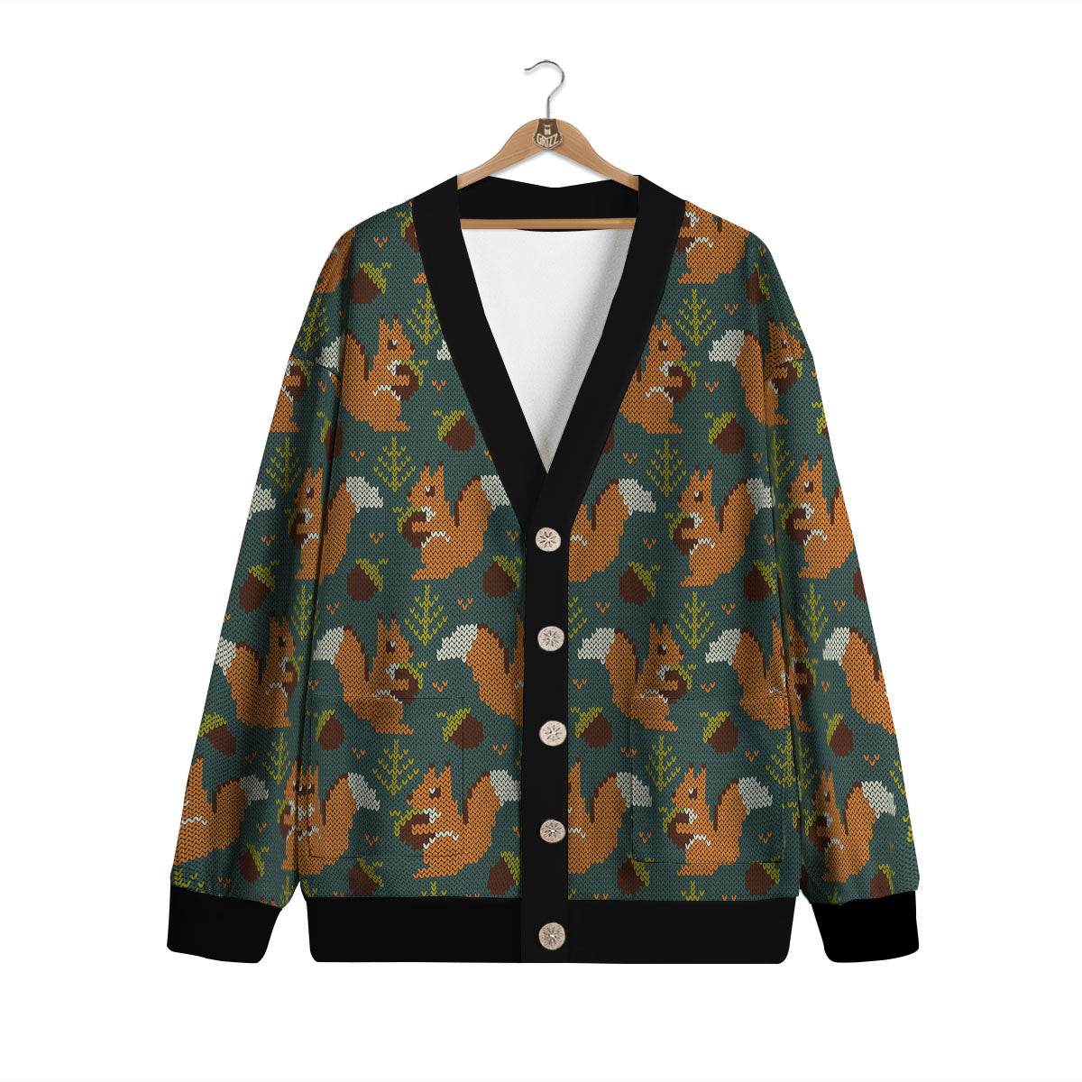 Knitted Squirrel Print Pattern Cardigan-grizzshop