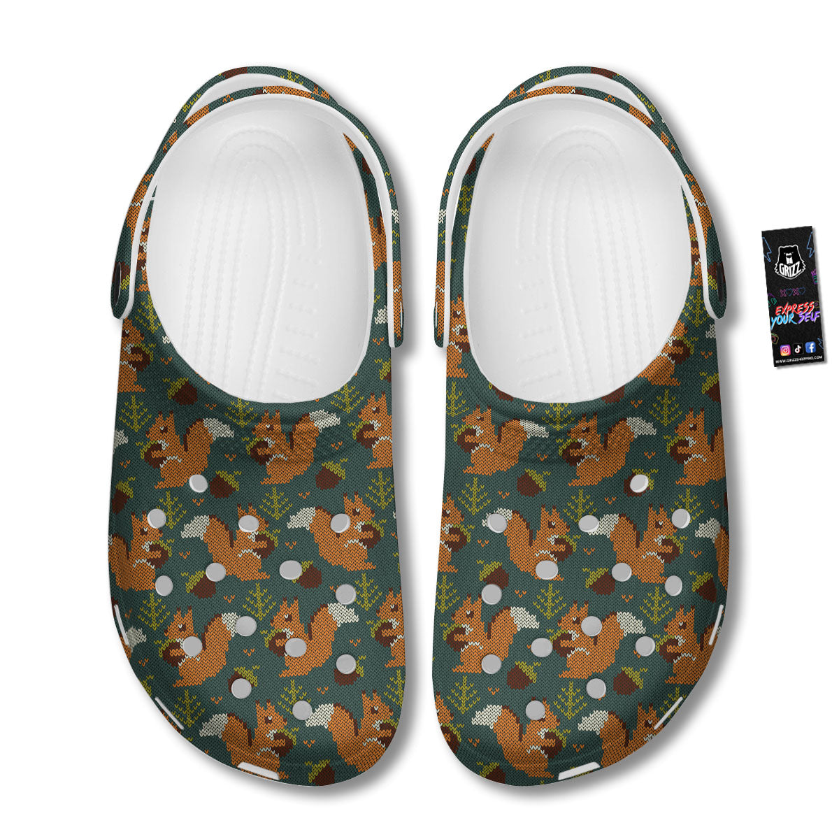 Knitted Squirrel Print Pattern Clog-grizzshop
