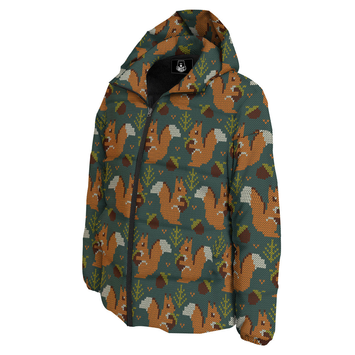 Knitted Squirrel Print Pattern Down Jacket-grizzshop