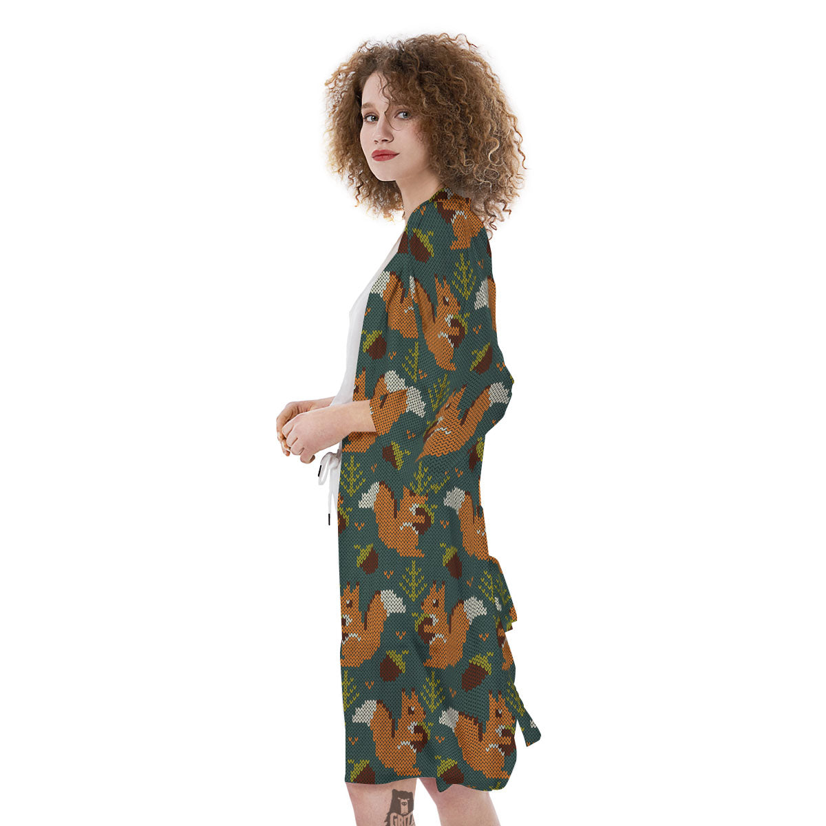 Knitted Squirrel Print Pattern Kimono-grizzshop
