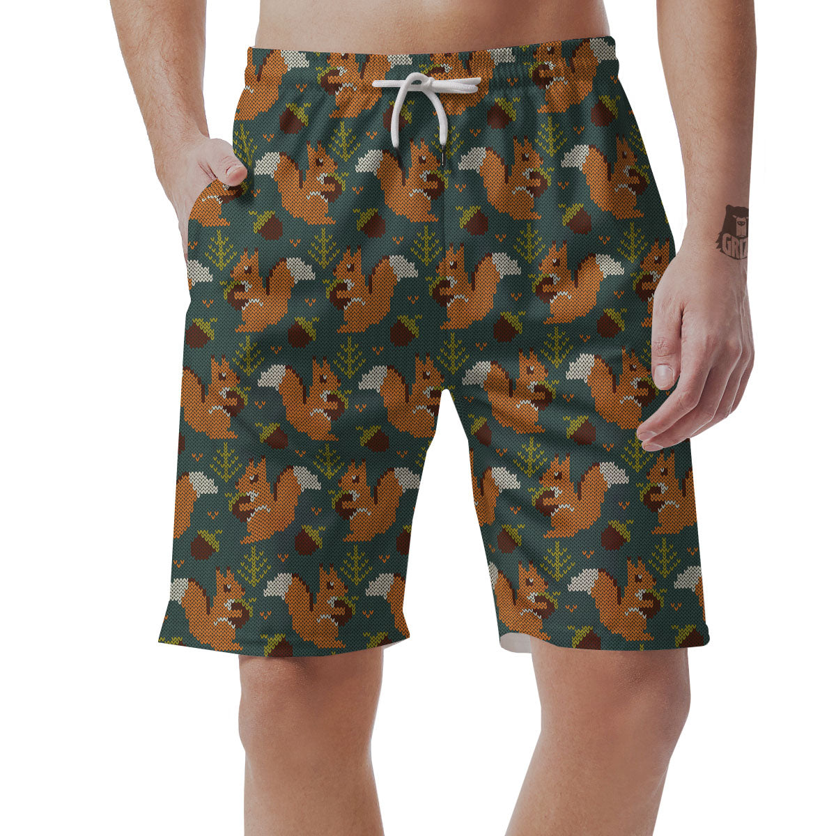 Knitted Squirrel Print Pattern Men's Shorts-grizzshop