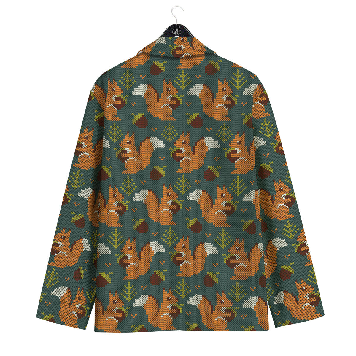 Knitted Squirrel Print Pattern Men's Sport Coat-grizzshop