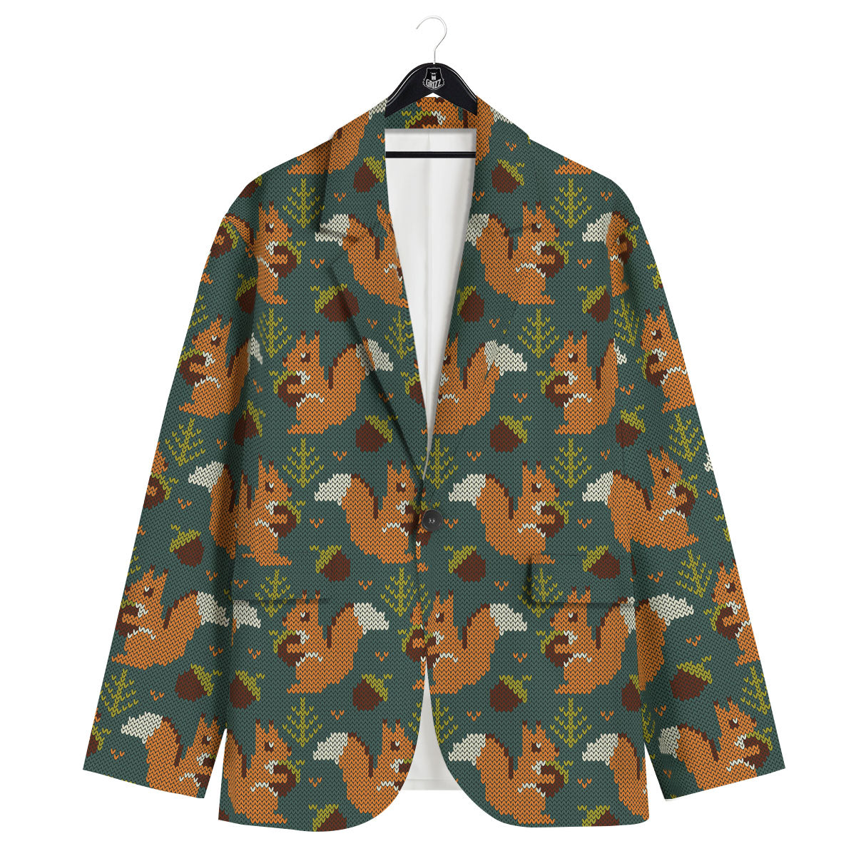 Knitted Squirrel Print Pattern Men's Sport Coat-grizzshop