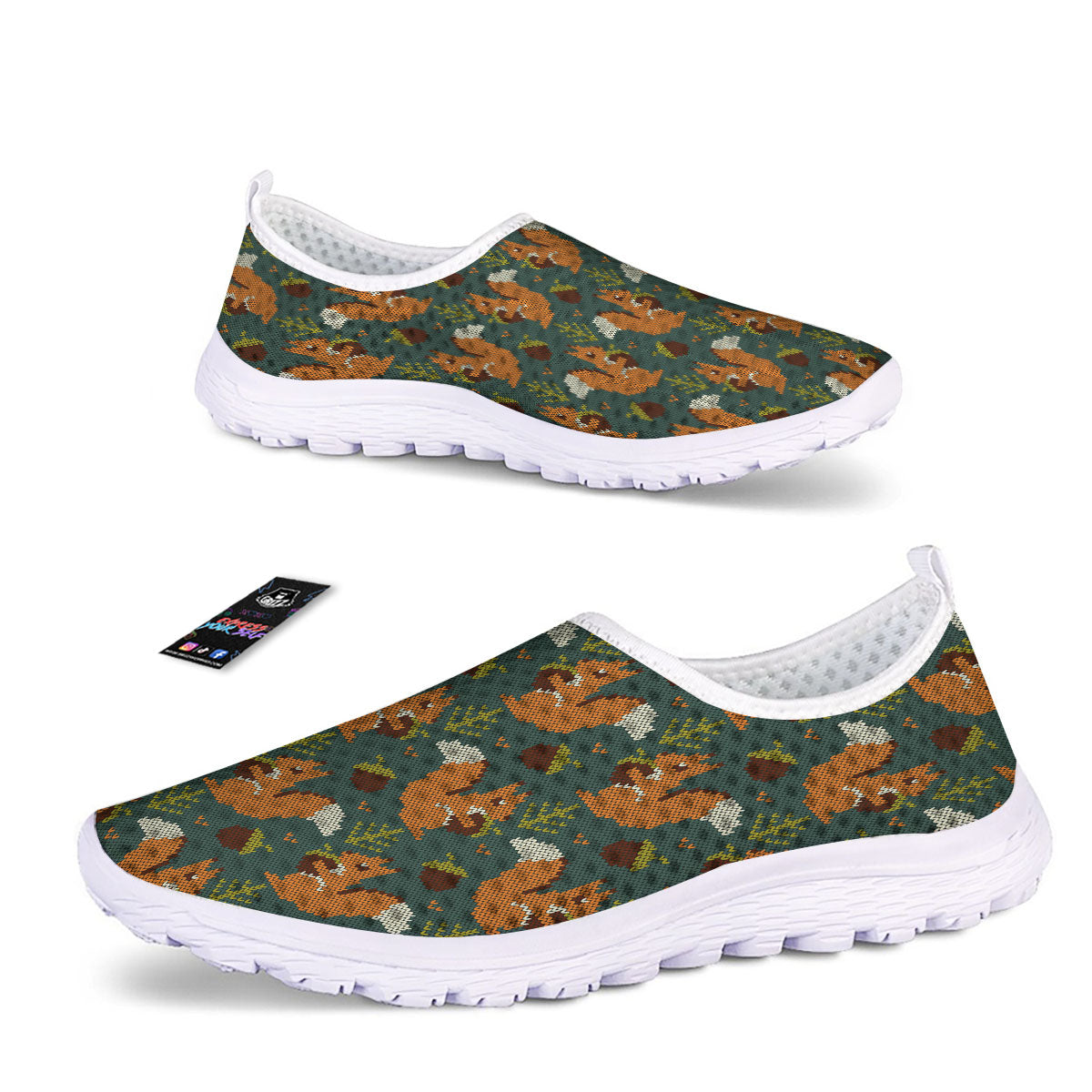Knitted Squirrel Print Pattern Nurse Shoes-grizzshop