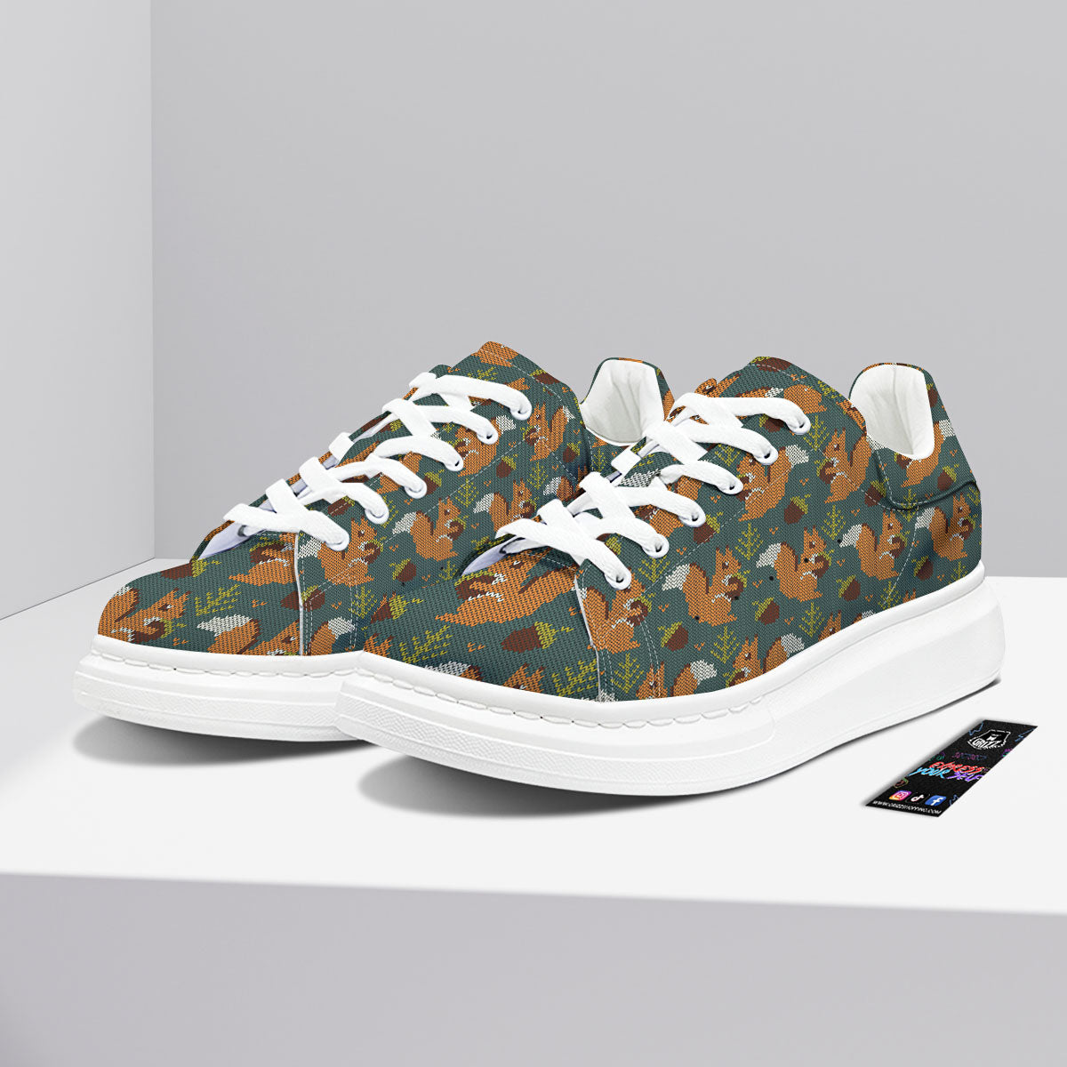 Knitted Squirrel Print Pattern Platform Shoes-grizzshop