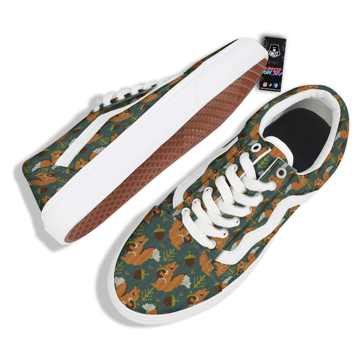 Knitted Squirrel Print Pattern Skate Shoes-grizzshop