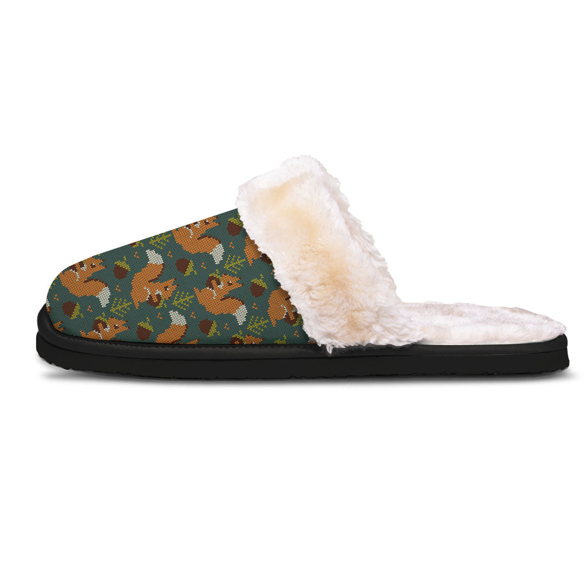 Knitted Squirrel Print Pattern Slippers-grizzshop