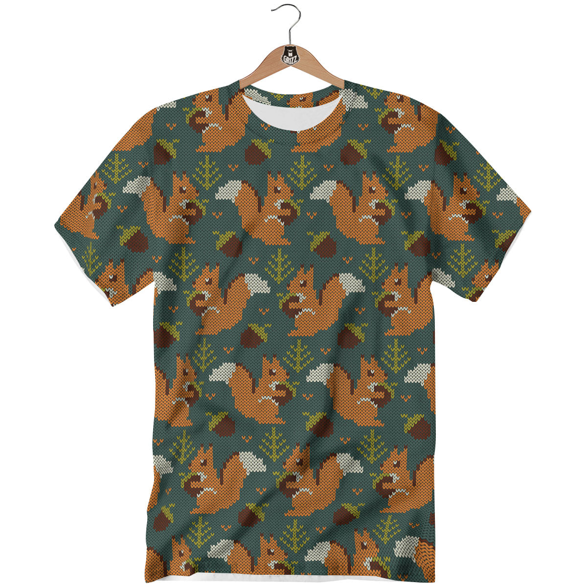 Knitted Squirrel Print Pattern T-Shirt-grizzshop