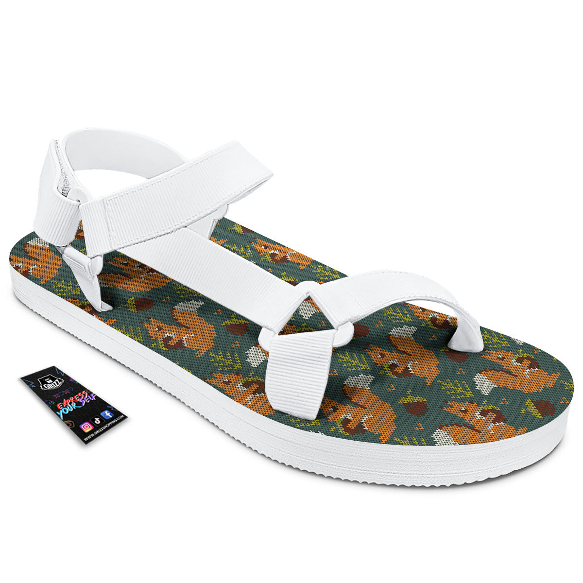 Knitted Squirrel Print Pattern White Open Toe Sandals-grizzshop