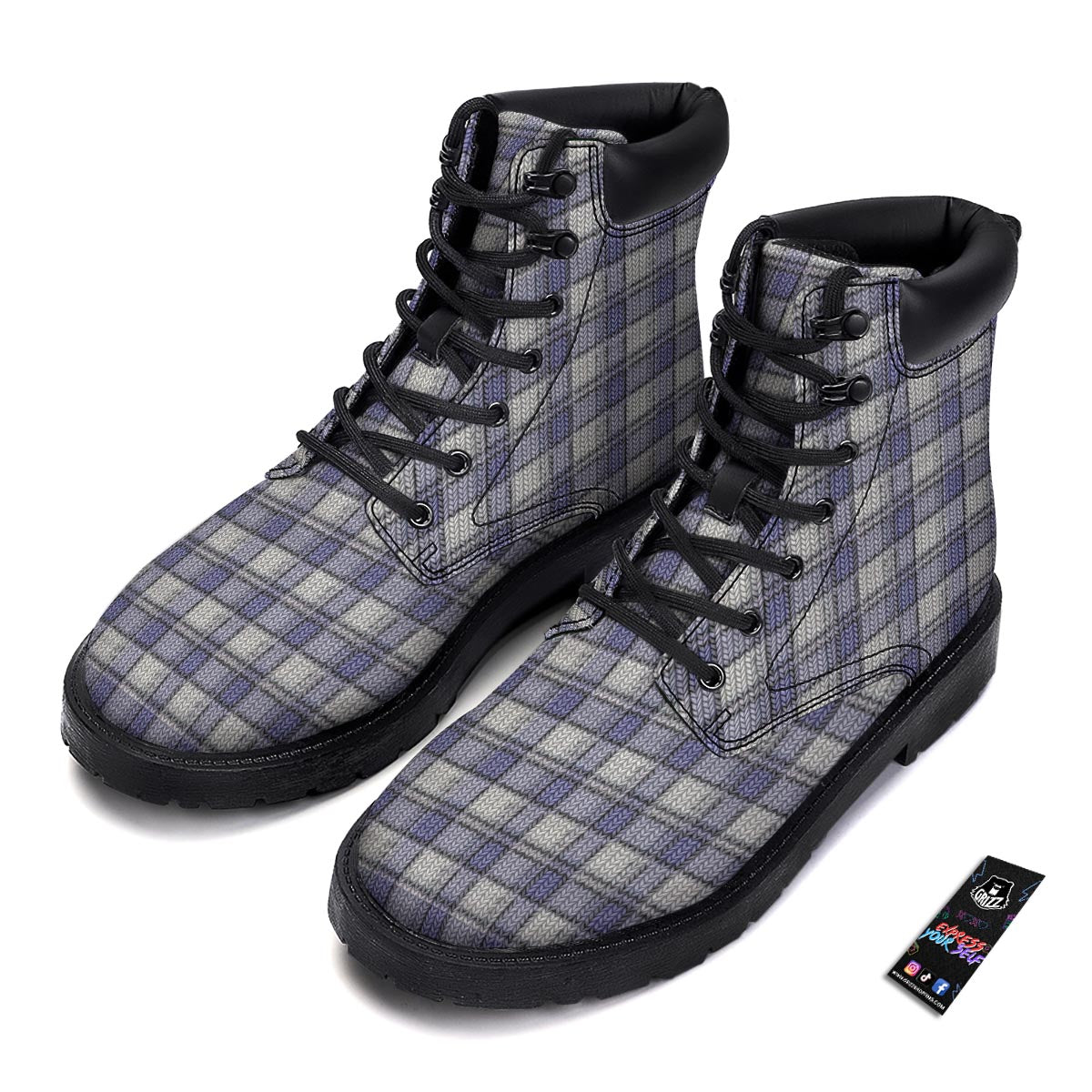 Knitted Tartan Print Pattern Boots-grizzshop