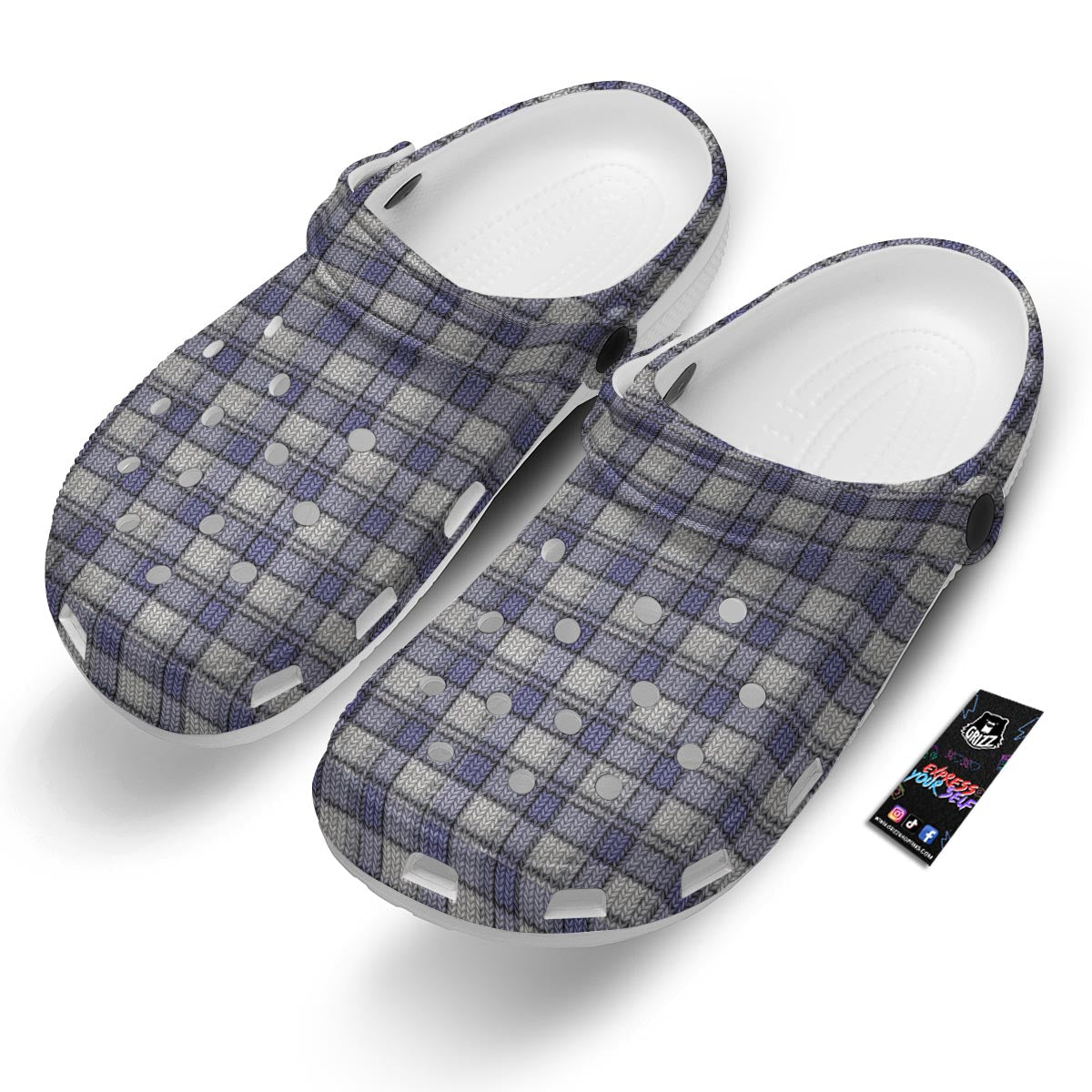 Knitted Tartan Print Pattern Clog-grizzshop