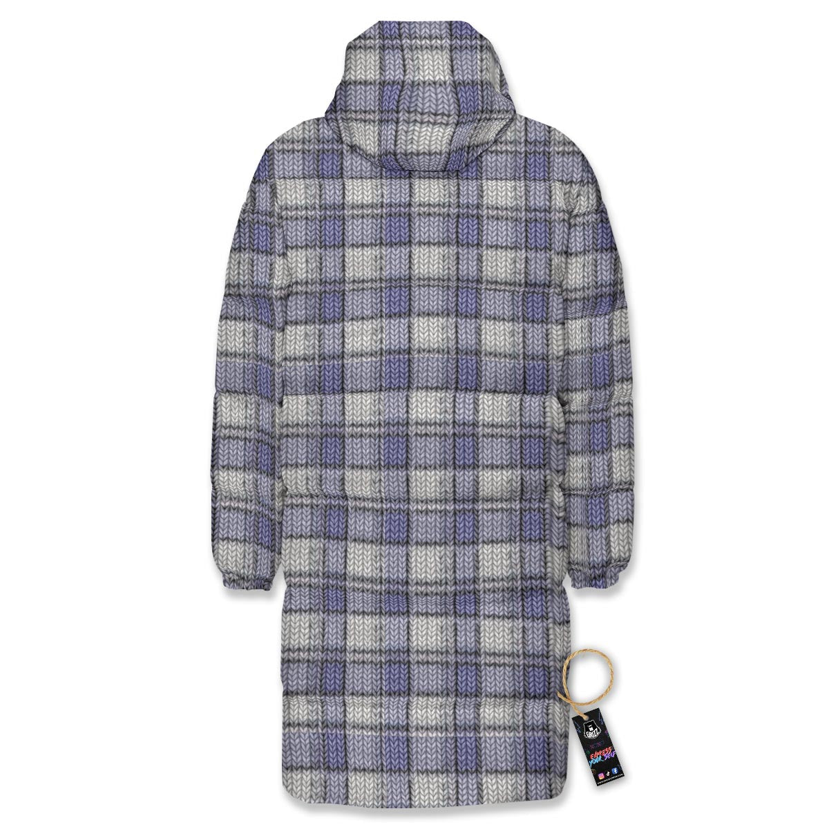 Knitted Tartan Print Pattern Long Down Jacket-grizzshop