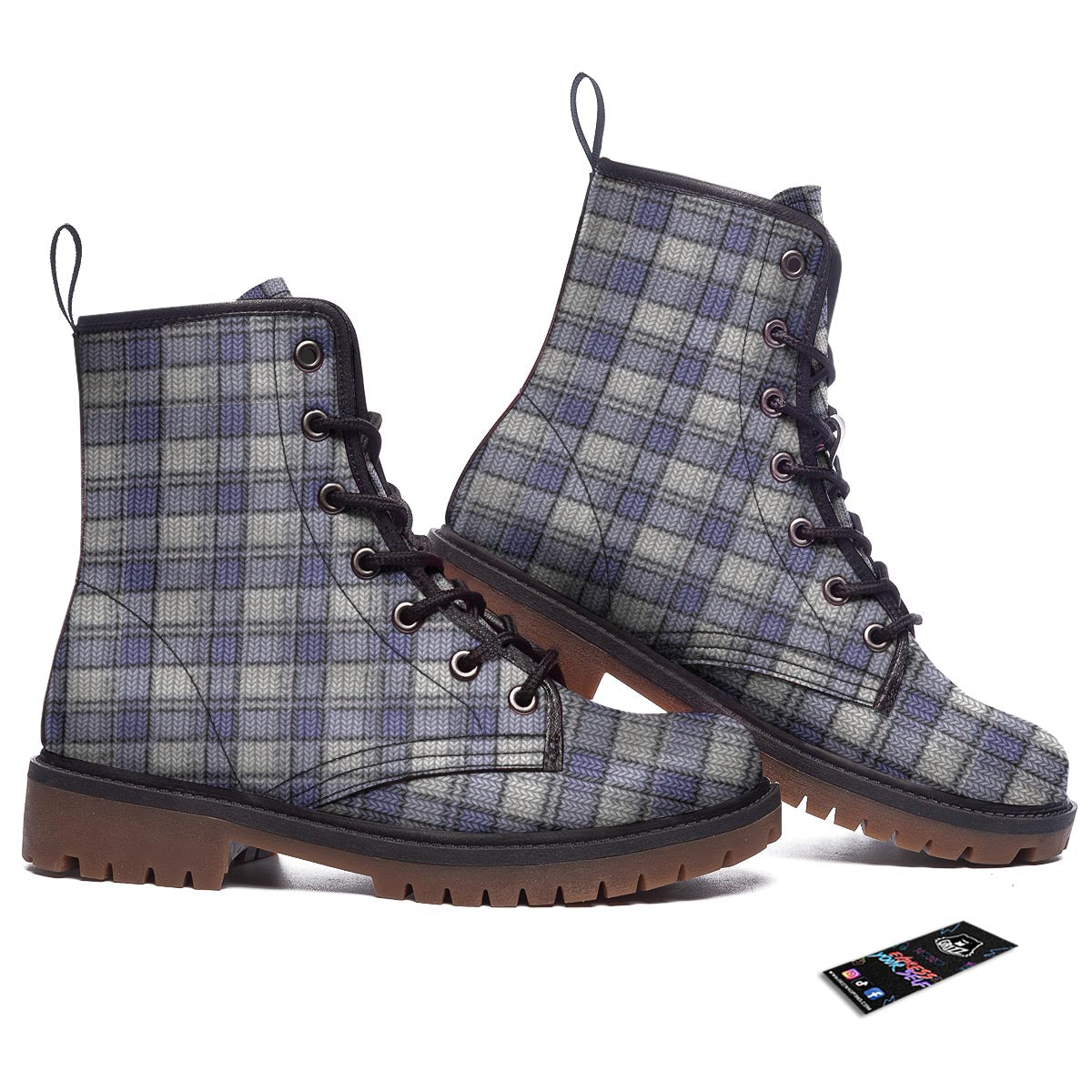 Knitted Tartan Print Pattern Work Boots-grizzshop