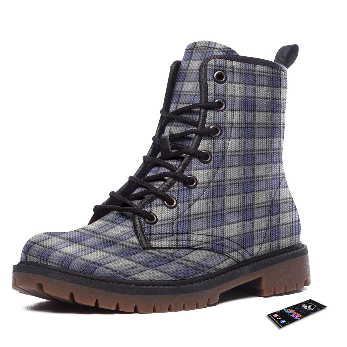 Knitted Tartan Print Pattern Work Boots-grizzshop