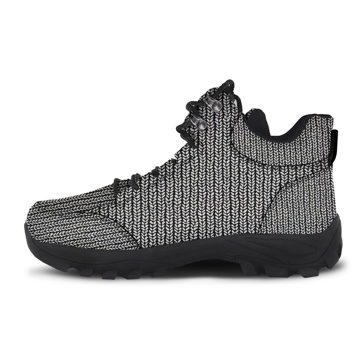 Knitted Texture White And Black Print Pattern Hiking Shoes-grizzshop