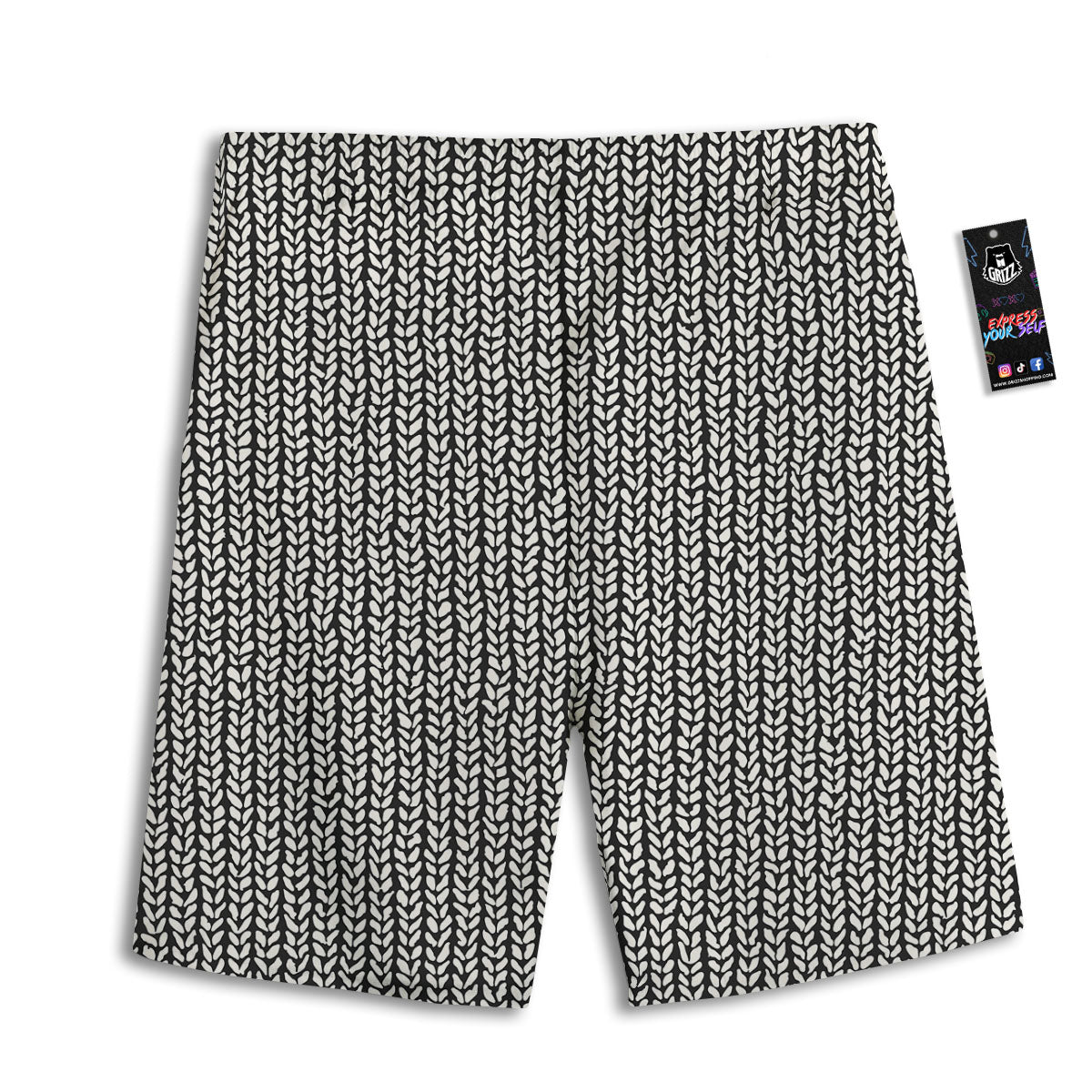Knitted Texture White And Black Print Pattern Men's Athletic Shorts