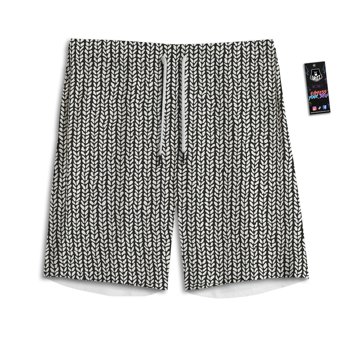 Knitted Texture White And Black Print Pattern Men's Athletic Shorts
