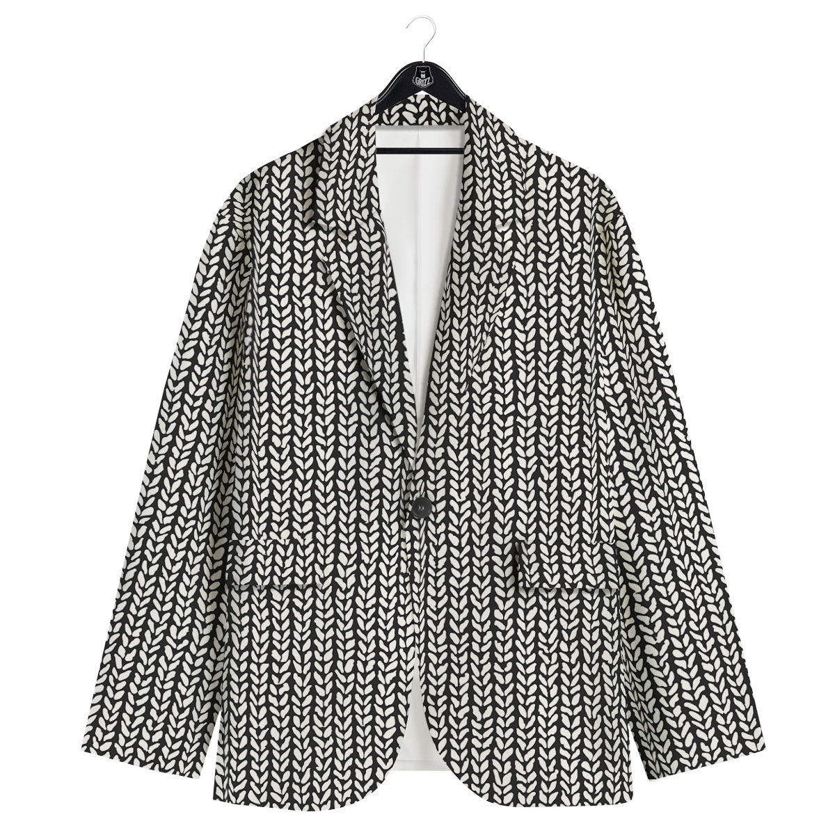 Knitted Texture White And Black Print Pattern Men's Sport Coat-grizzshop